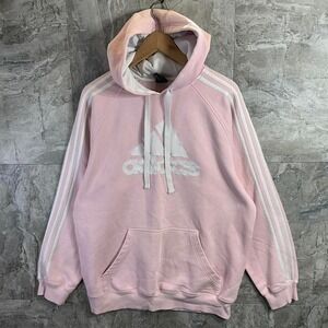 Vintage Adidas Womens Distressed Spell Out Big Logo Hoodie Sweatshirt Pink Large